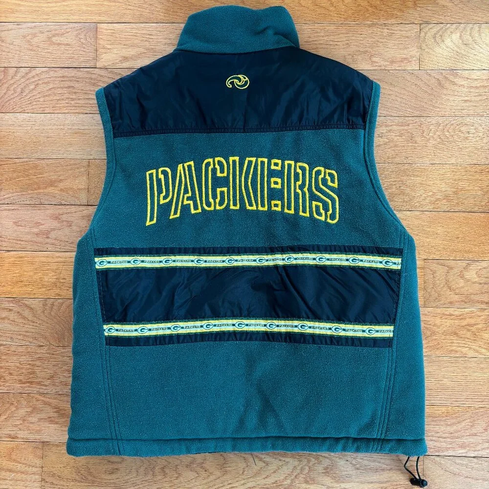 VTG Unique Sports Generation Green Bay Packers Mens L Reversible Vest Y2K Fleece